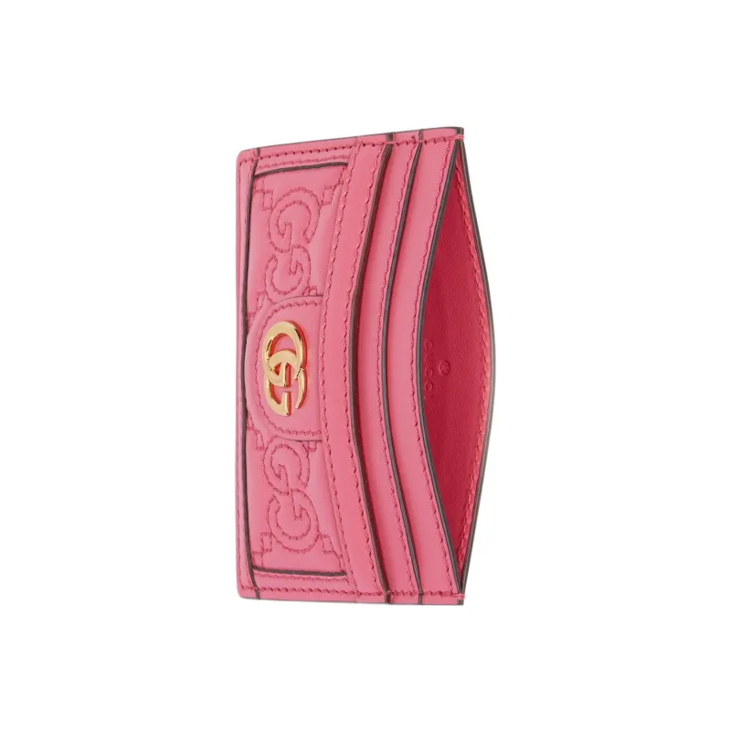 GUCCI GG Matelassé Leather Clutch Card Holder Small Size Women's Pink-3