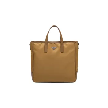 PRADA Recycled Nylon With Patchwork Leather Shoulder Bag Crossbody Bag Handbag Large Size Men's Tobacco