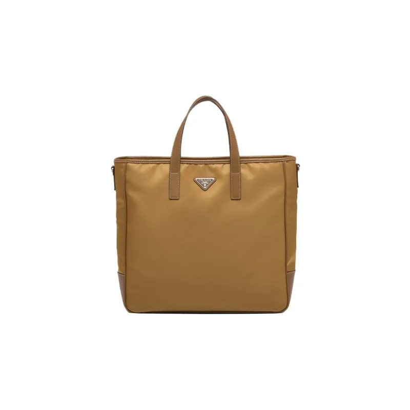 PRADA Recycled Nylon With Patchwork Leather Shoulder Bag Crossbody Bag Handbag Large Size Men's Tobacco-0