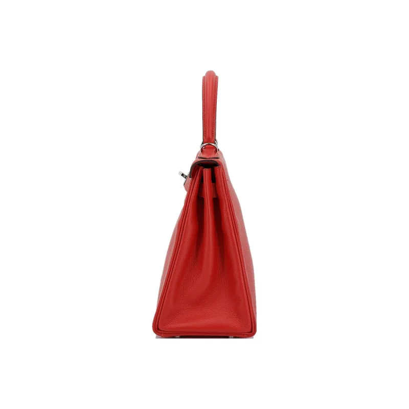 HERMES Kelly Evercolor Leather Handbag Regular Women's Heart Red With Burgundy Accents-2