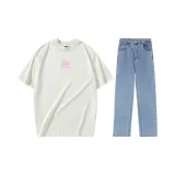 Set (off-white T-shirt + crushed ice blue jeans)
