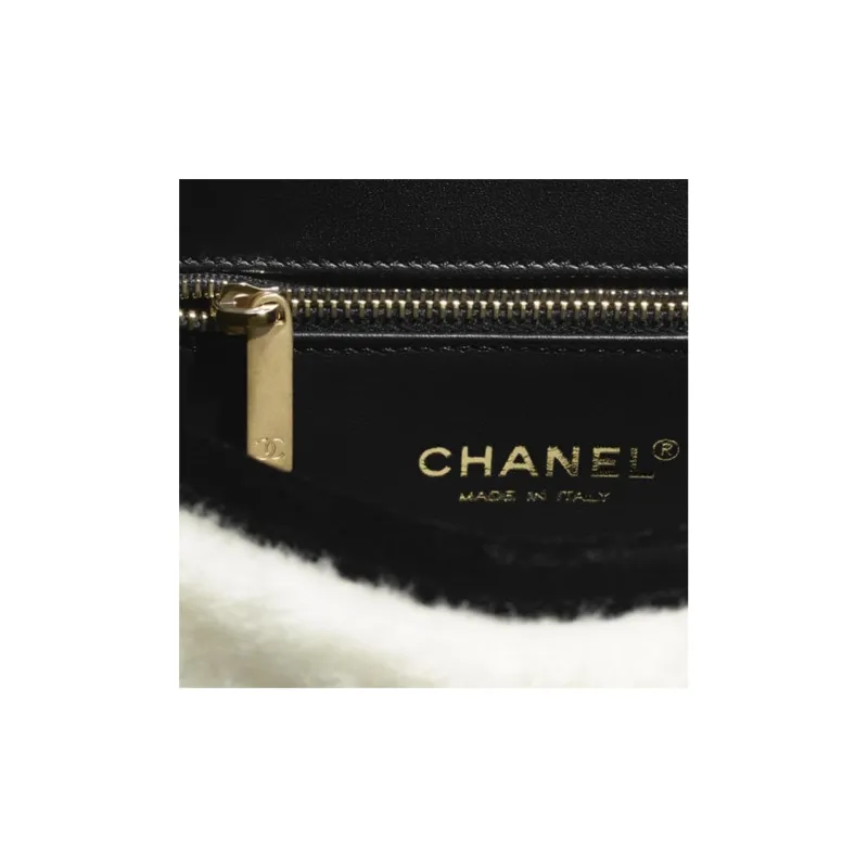 CHANEL Lambskin Shoulder Bag, Crossbody Bag Trumpets Women's Black/White-2