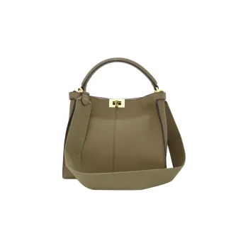 FENDI Peekaboo Leather Tote Bag Shopping Bag Crossbody One Shoulder Handbags Medium Size Women's Gray Green