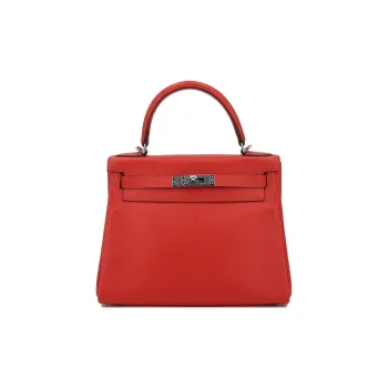 HERMES Kelly Evercolor Leather Handbag Regular Women's Heart Red With Burgundy Accents