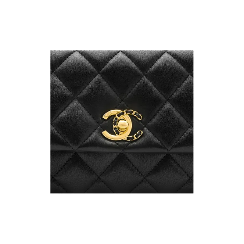 CHANEL 22A Early Autumn Sheepskin Chain Bag, Shoulder Bag, Crossbody Bag Mini Women's Black-0