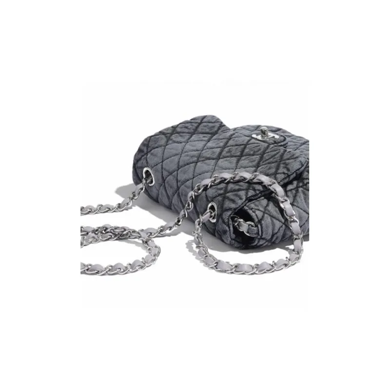 CHANEL Denim Shoulder Bag, Crossbody Bag Medium Size Women's Gray Black-3
