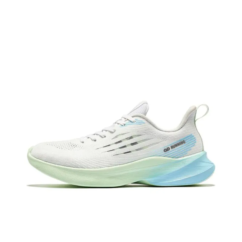 QIAODAN Sigh 4.0 Anti Slip Wear Resistant Low Top Running Shoes Men's White Blue Green-0