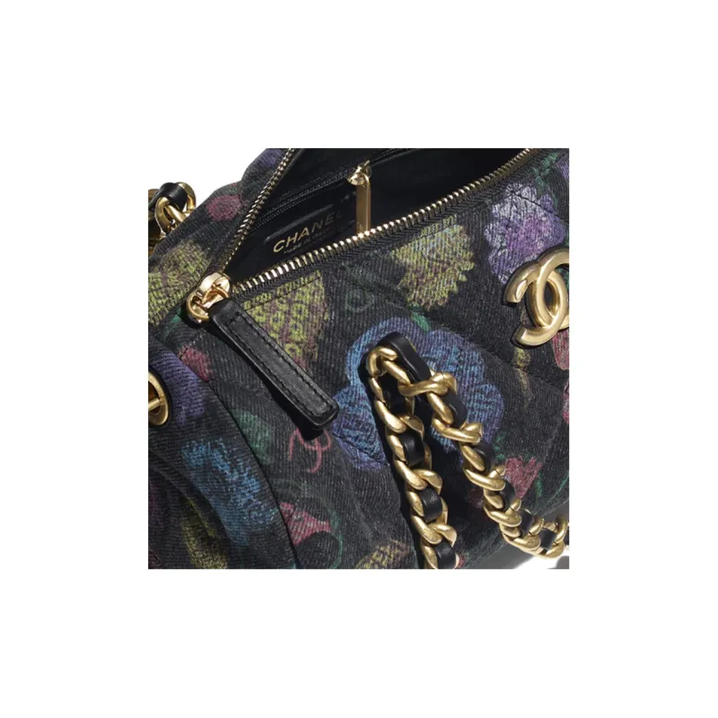 CHANEL Denim Bowling Bag, Handbag, Shoulder Bag, Crossbody Bag Unisex Carbon Gray/Multicolor-2