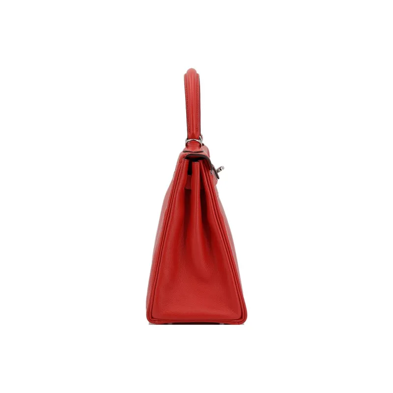 HERMES Kelly Evercolor Leather Handbag Regular Women's Heart Red With Burgundy Accents-3