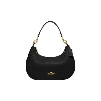 COACH Hobo Pebbled Leather Crescent Bag, Shoulder Bag, Handbag, Shoulder Bag Women's Black