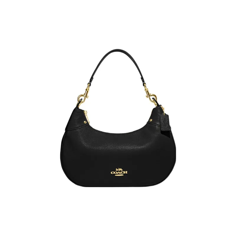 COACH Hobo Pebbled Leather Crescent Bag, Shoulder Bag, Handbag, Shoulder Bag Women's Black-0