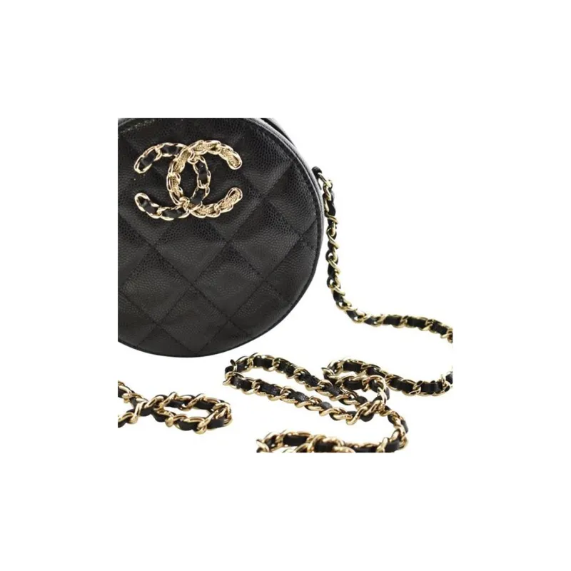 CHANEL Caviar Calfskin Round Bag, Shoulder Bag, Crossbody Bag Women's Black-1