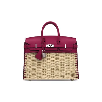 HERMES Birkin Swift Leather With Osier Wicker Birkin Bag, Picnic Bag Regular Women's Raspberry