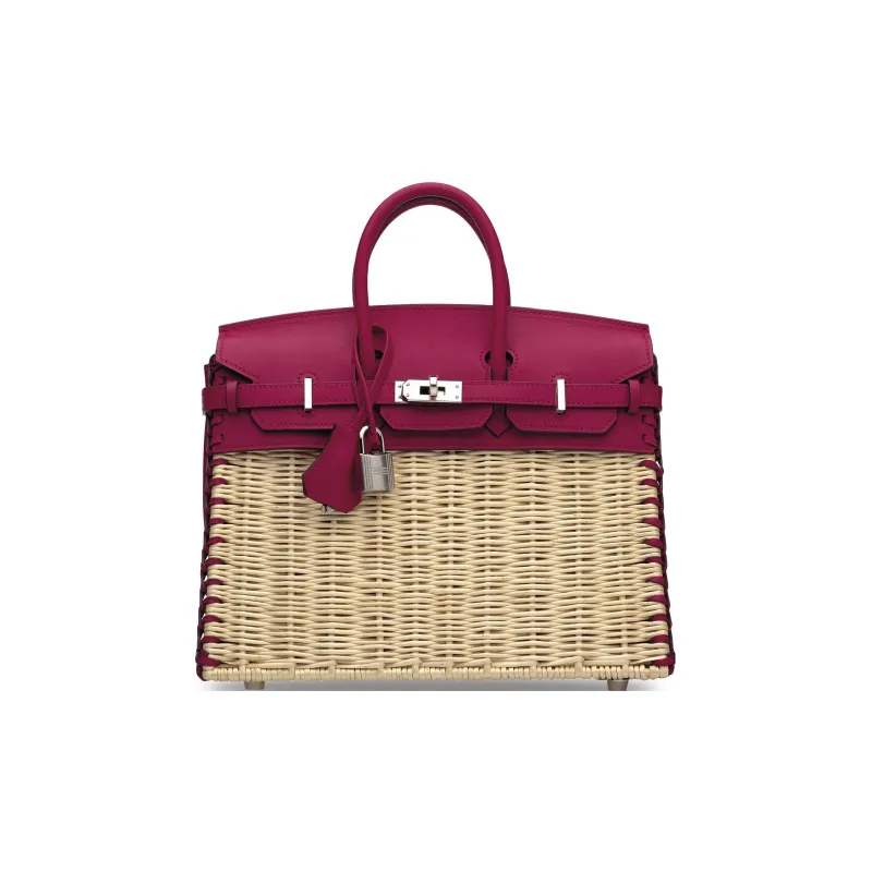 HERMES Birkin Swift Leather With Osier Wicker Birkin Bag, Picnic Bag Regular Women's Raspberry-0