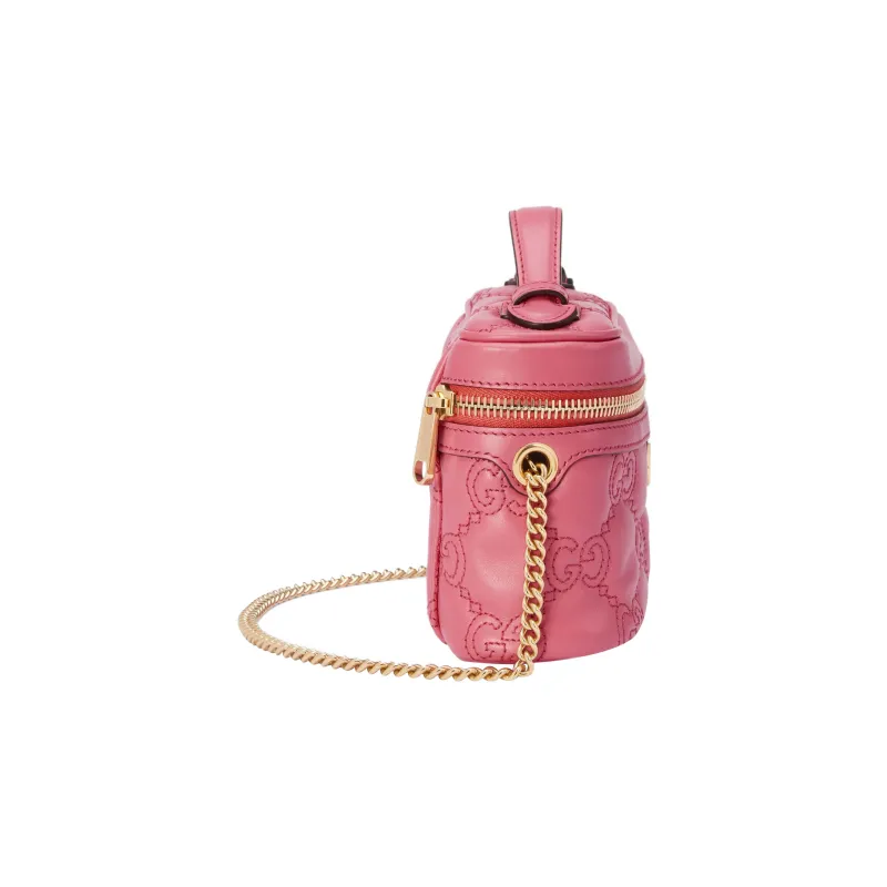 GUCCI GG Matelassé Leather Handle Bag Makeup Box Shoulder Bag, Handbag Mini Women's Pink-2