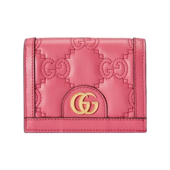 GUCCI GG Matelassé Leather Clutch Card Holder Wallet Small Size Women's Pink