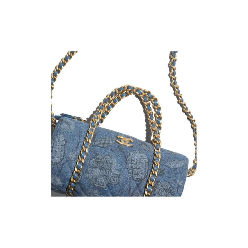 CHANEL Printed Denim Bowling Bags, Handbag, Shoulder Bag, Crossbody Bag Women's Blue/White/Gray-2