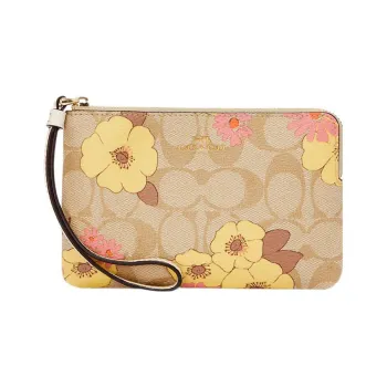 COACH Wristlet Coated Canvas With Leather Mahjong Themed Wrist Bags And Clutches Small Size Women's Khaki