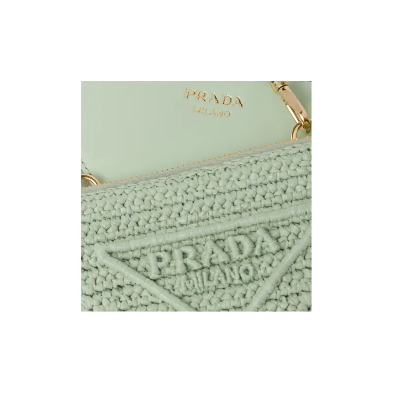 PRADA Raffia With Leather Clutch Mini Women's Light Green-3