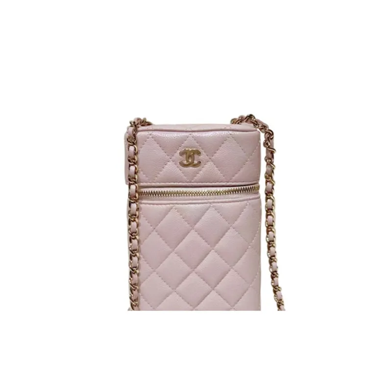 CHANEL Leather Shoulder Bag, Crossbody Bag, Cell Phone Pouch Women's Pink-3