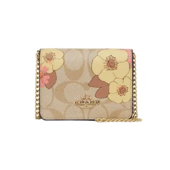 COACH Wallet Coated Canvas With Leather Shoulder Bag Crossbody Bag Wallet Mini Women's Khaki
