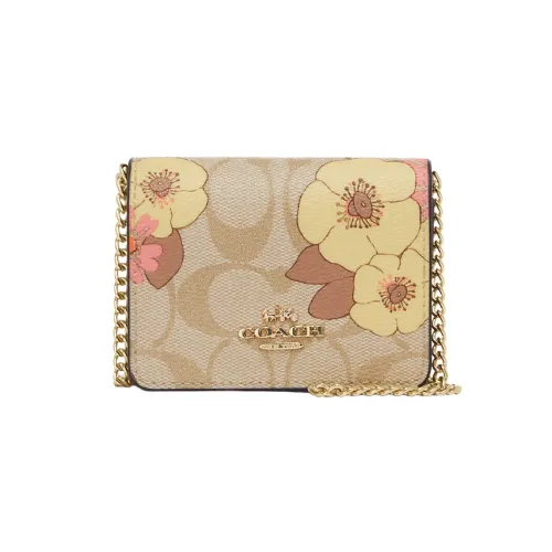 COACH Coated Canvas With Leather Shoulder Bag, Crossbody Bag, Wallet Mini Women's Khaki