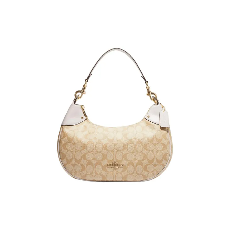 COACH Hobo Canvas With Leather Shoulder Bag Handbag Shoulder Bag Women's Khaki-0