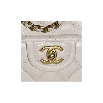 CHANEL Classic Flap CF Litchi Grain Calfskin Shoulder Bag Crossbody Bag Regular Women's White