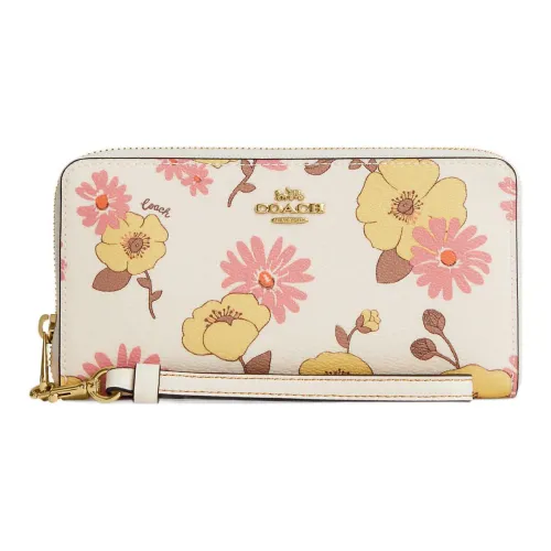 COACH Zip Around Canvas With Leather Clutch Wallet Trumpets Women's White