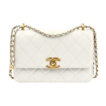CHANEL Cow Leather Crossbody Handbag, Shoulder Bag Women's White