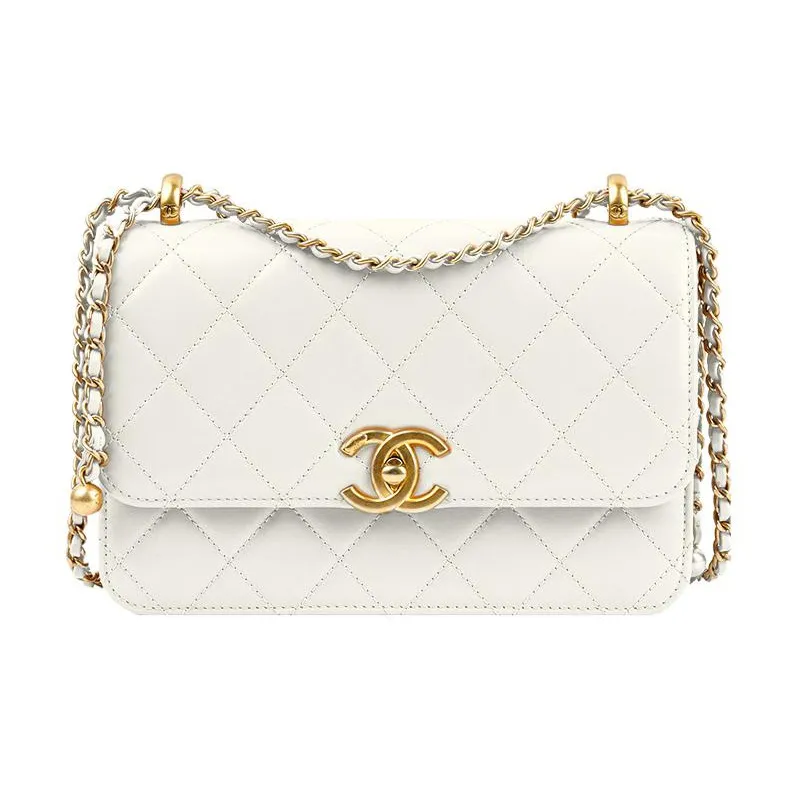 CHANEL Cow Leather Crossbody Handbag, Shoulder Bag Women's White-0