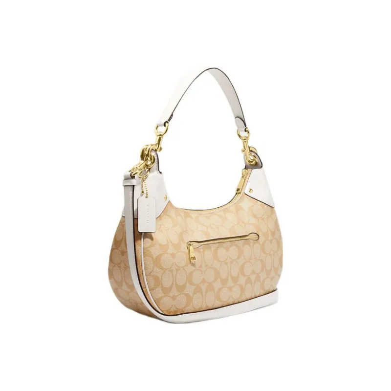COACH Hobo Canvas With Leather Shoulder Bag Handbag Shoulder Bag Women's Khaki-2