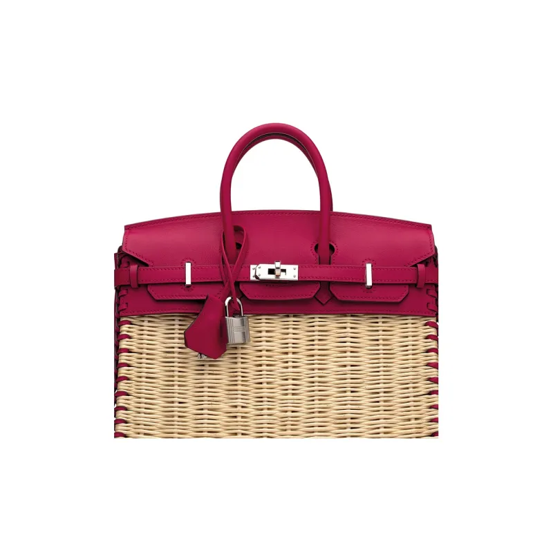 HERMES Birkin Swift Leather With Osier Wicker Birkin Bag, Picnic Bag Regular Women's Raspberry-5
