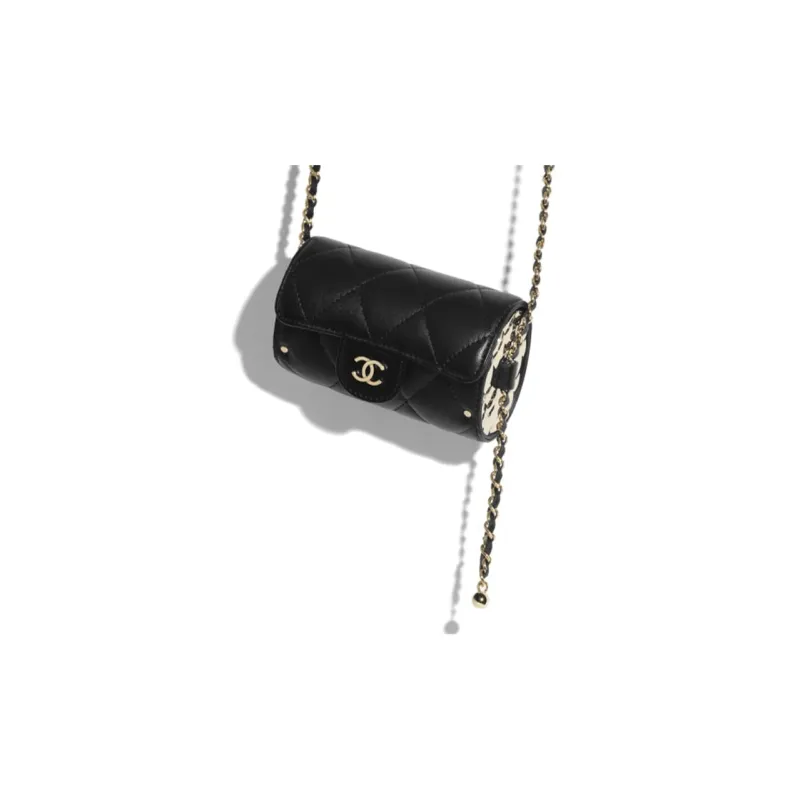 CHANEL Leather Wallet, Clutch, Crossbody Bag Women's Black-4