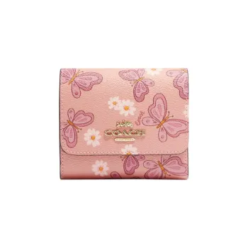 COACH Trifold Wallet Coated Canvas Coin Purses Wallets Small Size Women's Pink