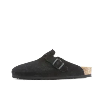 Birkenstock Boston Suede Black Pattern Footbed