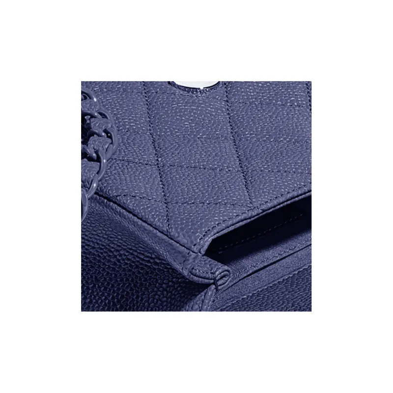 CHANEL Embossed Calfskin Mini Square Flap Bag, Shoulder Bag, Crossbody Bag Women's Marine Blue-3