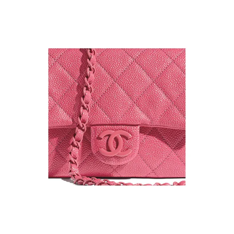 CHANEL Grain Embossed Litchi Grain Calfskin Mini Square Flap Bag With Shoulder Strap, Crossbody Bag Women's Pink-4