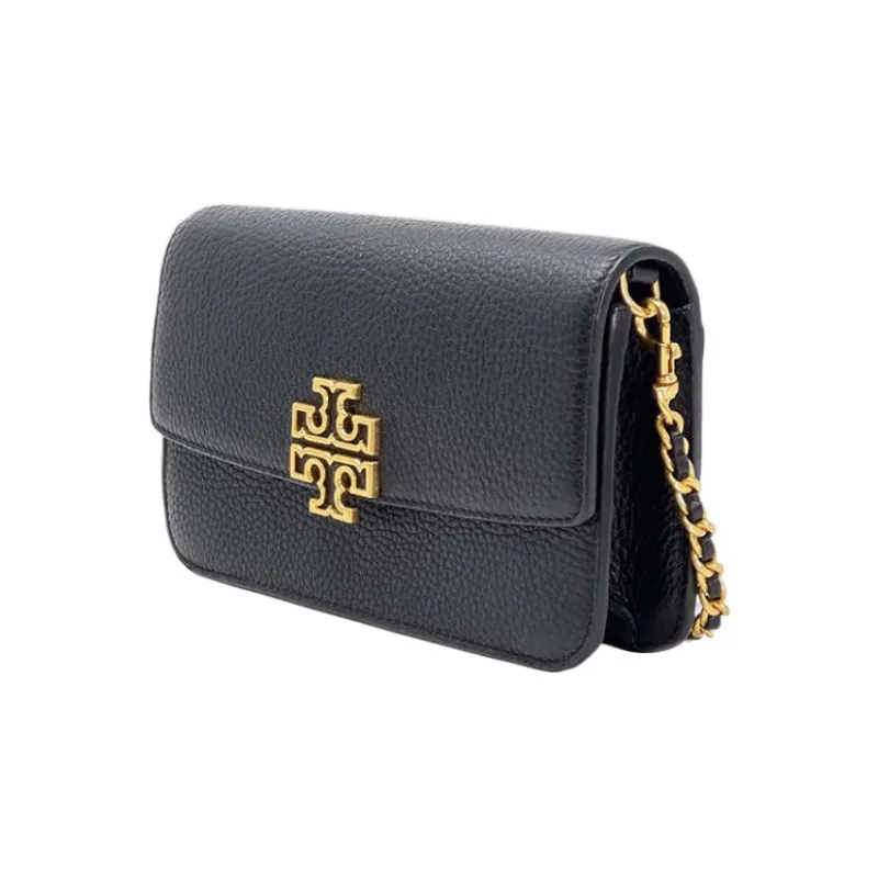 TORY BURCH Britten Leather Shoulder Bag, Crossbody Bag Regular Women's Black/Black Gold-1