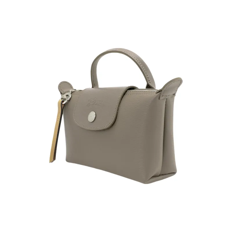 LONGCHAMP Le Pliage City Canvas With Cowhide Trim Dumpling Bag Handbags Small Size Women's Camel Gray-1
