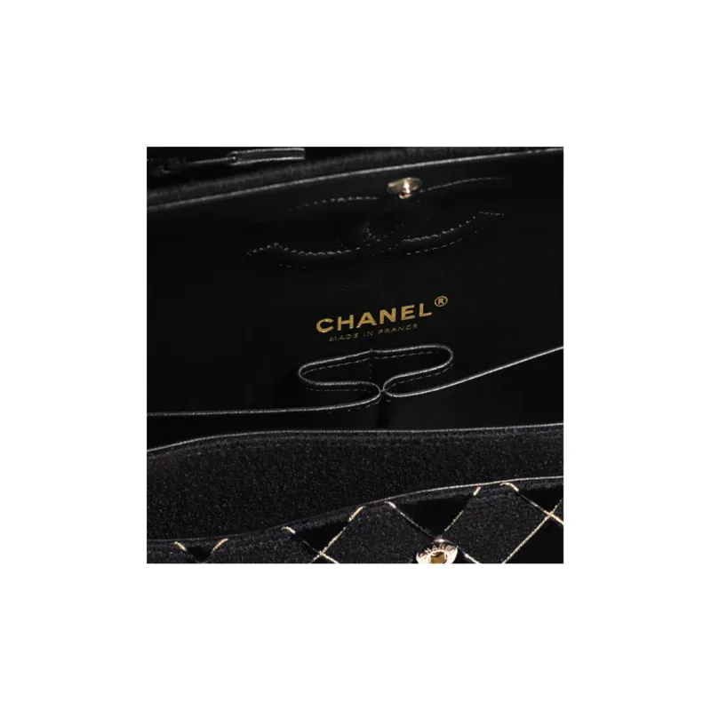 CHANEL Classic Flap CF Velour Metal Shoulder Bag, Crossbody Bag Women's Black/Gray-2