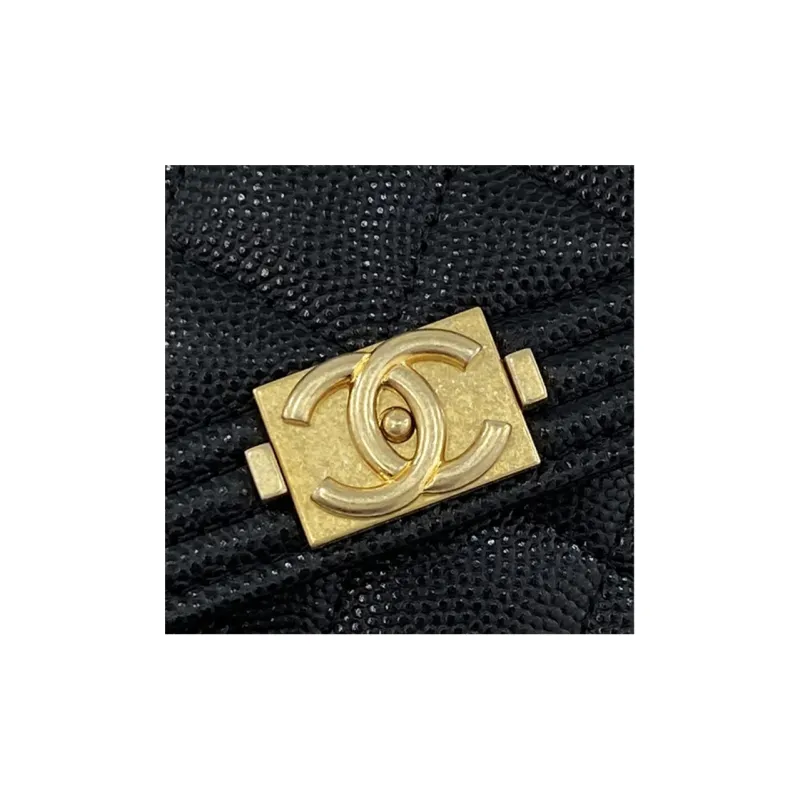CHANEL Cow Leather Wallet Women's Black-4