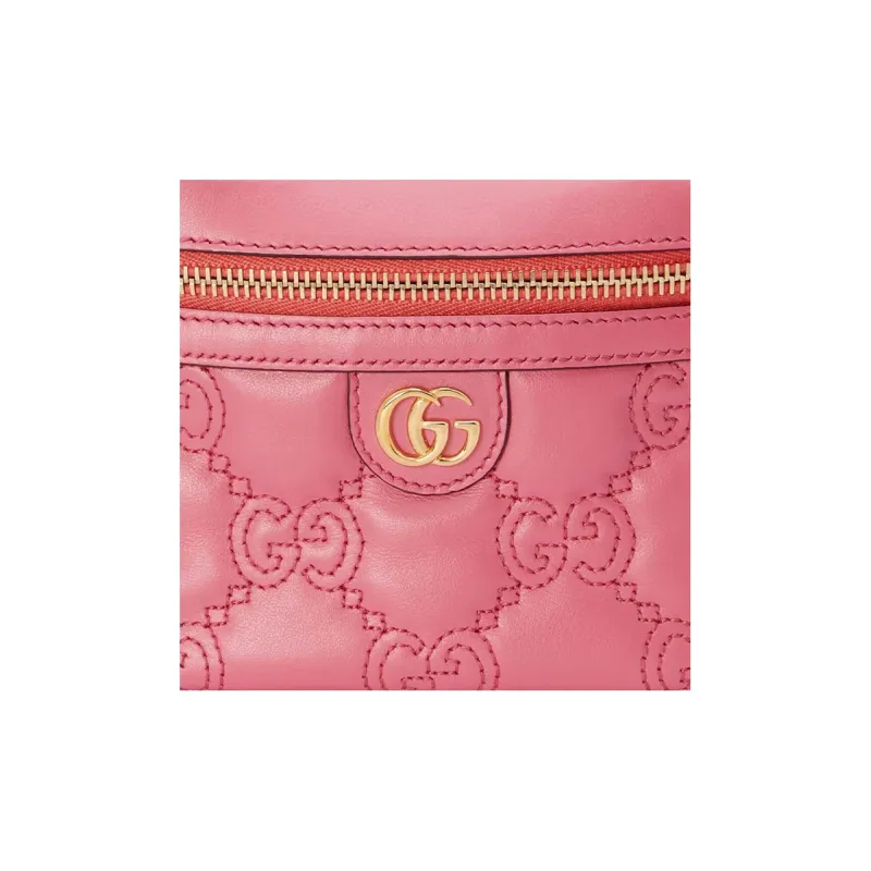 GUCCI GG Matelassé Leather Handle Bag Makeup Box Shoulder Bag, Handbag Mini Women's Pink-7