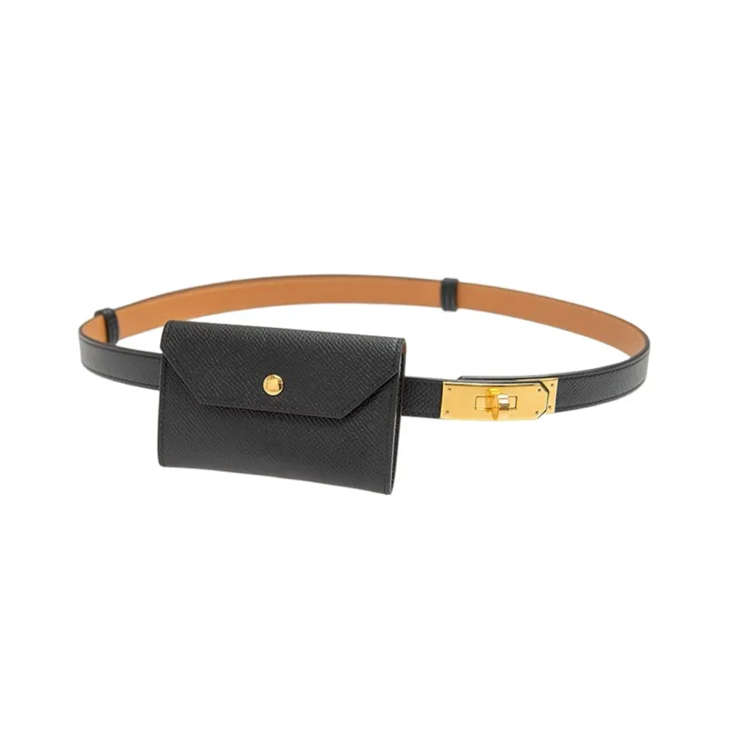 HERMES Kelly Leather Belts Women's Black-0