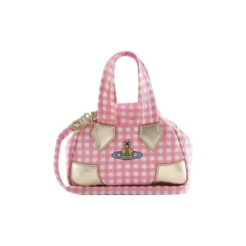 Vivienne Westwood Embroidery Plaid Cloth Shoulder Bag, Crossbody Bag, Handbag Small Size Women's Pink/White