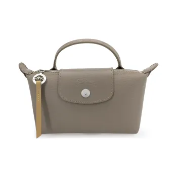 LONGCHAMP Le Pliage City Canvas With Cowhide Trim Dumpling Bag Handbags Small Size Women's Camel Gray