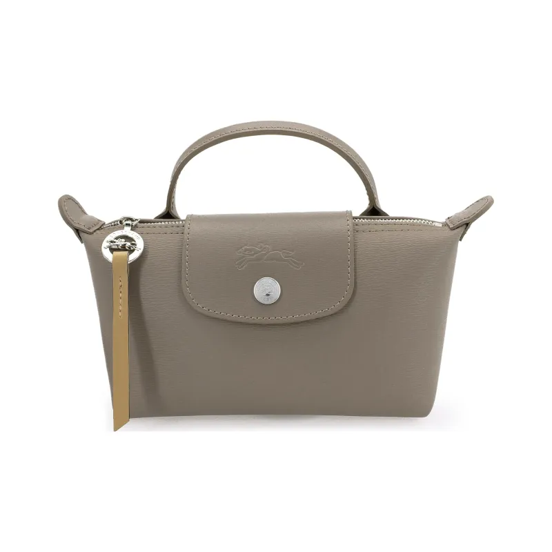 LONGCHAMP Le Pliage City Canvas With Cowhide Trim Dumpling Bag Handbags Small Size Women's Camel Gray-0