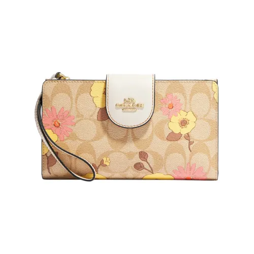 COACH Tech Wallet Coated Canvas With Leather Clutch Wallet Small Size Women's Khaki