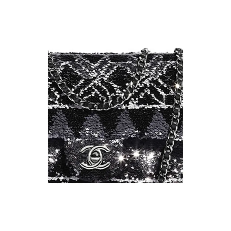 CHANEL Cow Leather Shoulder Bag, Crossbody Bag Women's Silver & Black-2