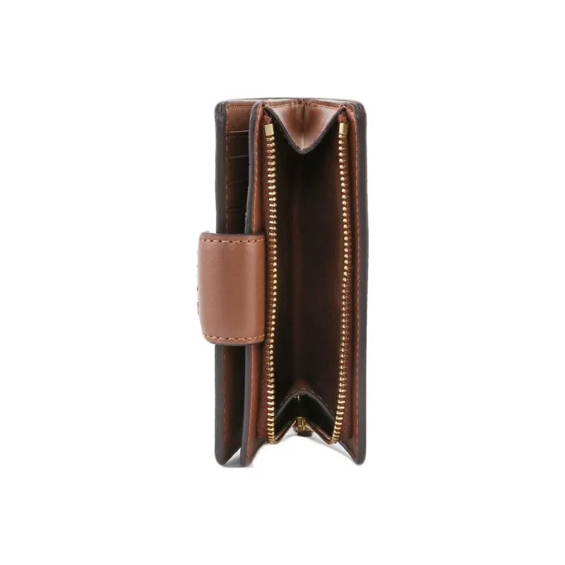 COACH Corner Zip Canvas With Leather Clutches Wallets Medium Size Women's Brown-2